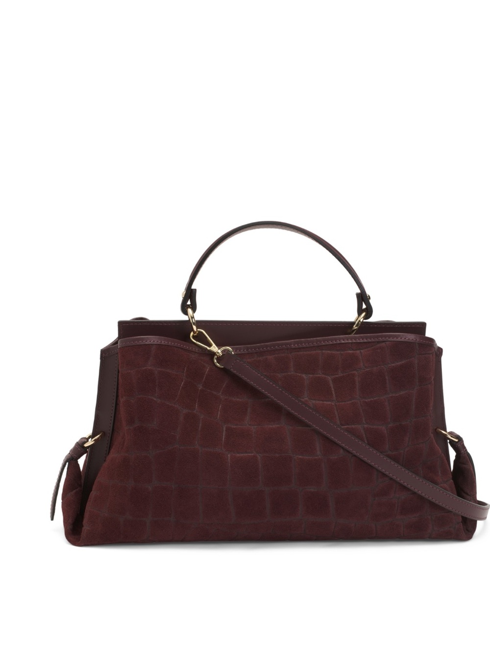 Brown Croc-Embossed Suede Top-Handle Women’s Bag - Picture 4 of 13
